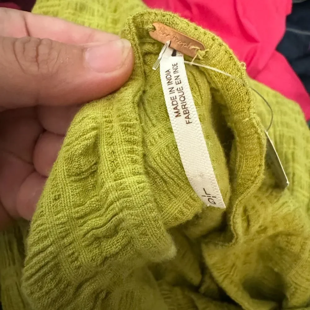 Free People Lime Green Sleeveless Jumpsuit NEW Size Large Linen Cotton